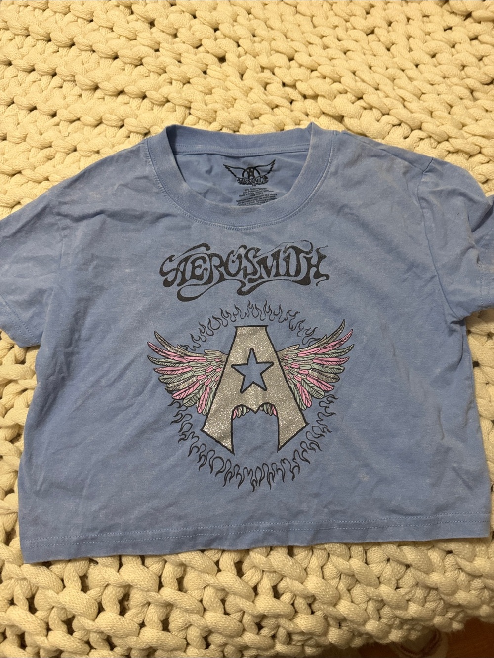 Aerosmith Light Blue Women's Cropped Graphic Tee